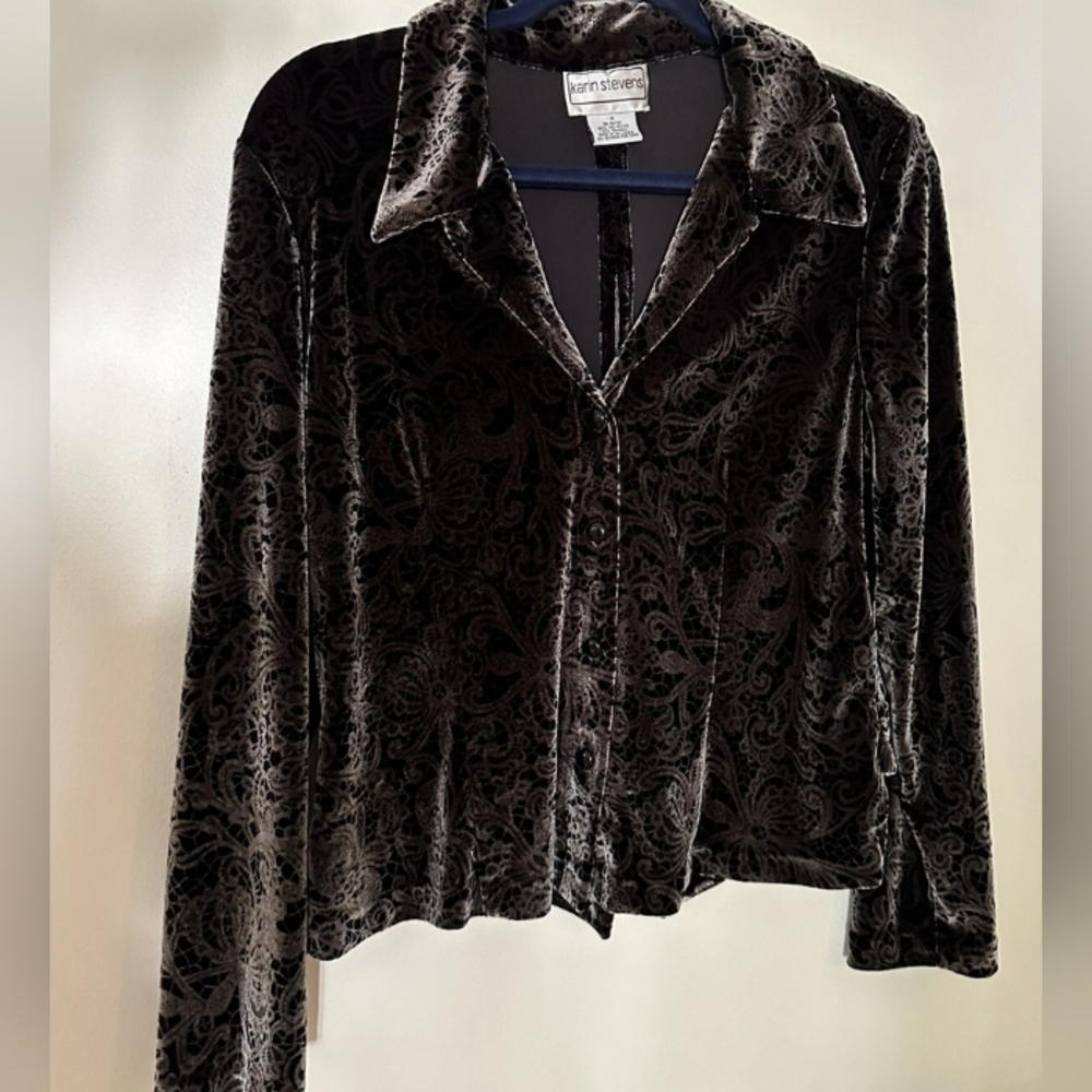 Karin Stevens Black Velvet Blazer, 18